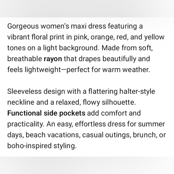 Natural Life Floral Maxi Dress Rayon Sleevless Halter Boho Summer Pockets M - Picture 11 of 13